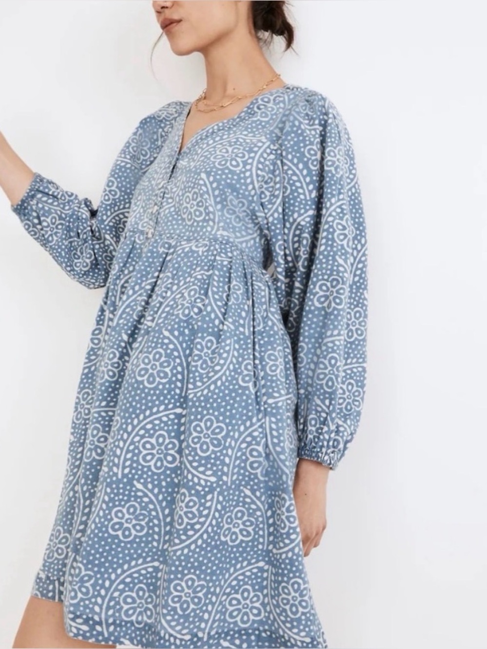 Madewell Blue Printed Button-Tiered Dress - Picture 5 of 6